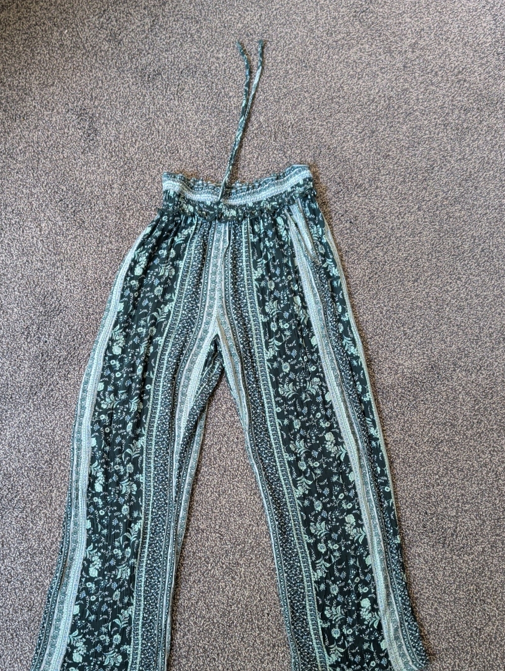 Kingston Teal and Black Smocked Waist Wide-Leg Pants